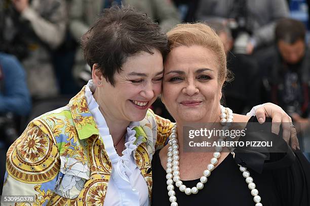 Romanian producer Anca Puiu and Romanian actress Dana Dogaru pose on May 12, 2016 during a photocall for the film "Sieranevada" at the 69th Cannes...