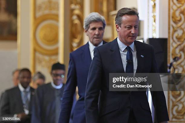 British Prime Minister Cameron arrives to open the international anti-corruption summit on May 12, 2016 in London, England. Leaders from many of the...
