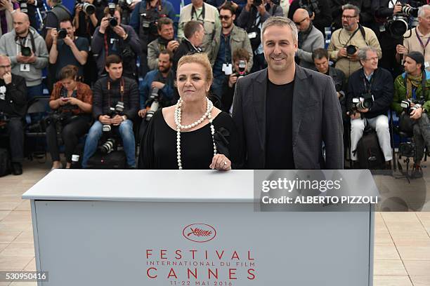 Romanian actors Dana Dogaru and Mimi Branescu pose on May 12, 2016 during a photocall for the film "Sieranevada" at the 69th Cannes Film Festival in...