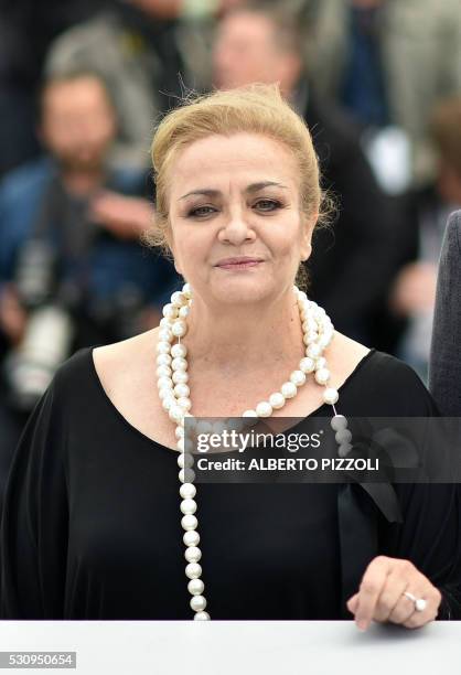 Romanian actress Dana Dogaru poses on May 12, 2016 during a photocall for the film "Sieranevada" at the 69th Cannes Film Festival in Cannes, southern...
