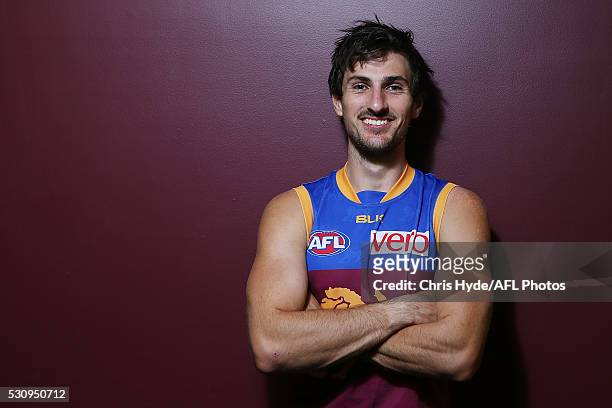 Sam Mayes poses during a Brisbane Lions AFL portrait shoot at The Gabba on May 12, 2016 in Brisbane, Australia.