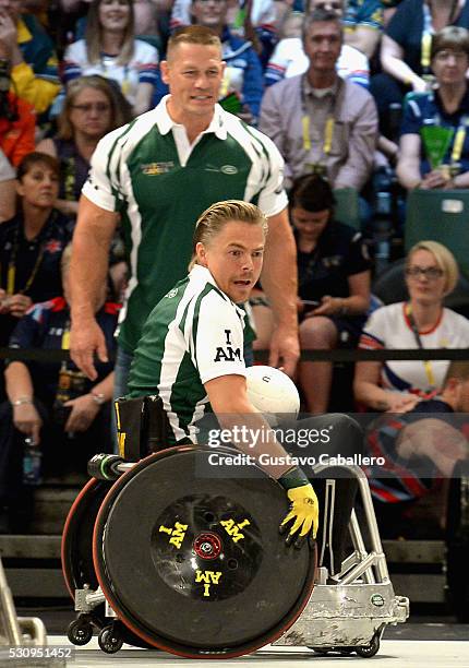 John Cena in the Jaguar Landrover Challenge wheelchair rugby match at the Invictus Games Orlando 2016 at ESPN Wide World of Sports on May 11, 2016 in...