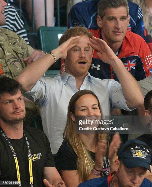 Prince Harry attends the the Jaguar Landrover Challenge wheelchair rugby match at the Invictus Games Orlando 2016 at ESPN Wide World of Sports on May...
