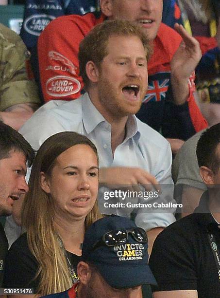 Prince Harry attends the the Jaguar Landrover Challenge wheelchair rugby match at the Invictus Games Orlando 2016 at ESPN Wide World of Sports on May...