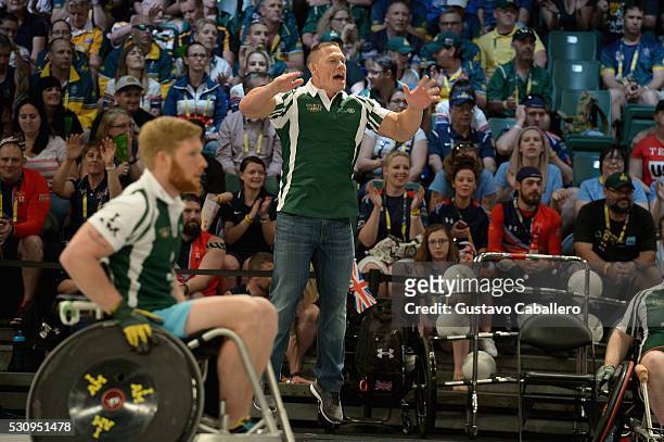 John Cena in the Jaguar Landrover Challenge wheelchair rugby match at the Invictus Games Orlando 2016 at ESPN Wide World of Sports on May 11, 2016 in...