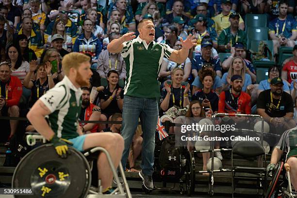 John Cena in the Jaguar Landrover Challenge wheelchair rugby match at the Invictus Games Orlando 2016 at ESPN Wide World of Sports on May 11, 2016 in...