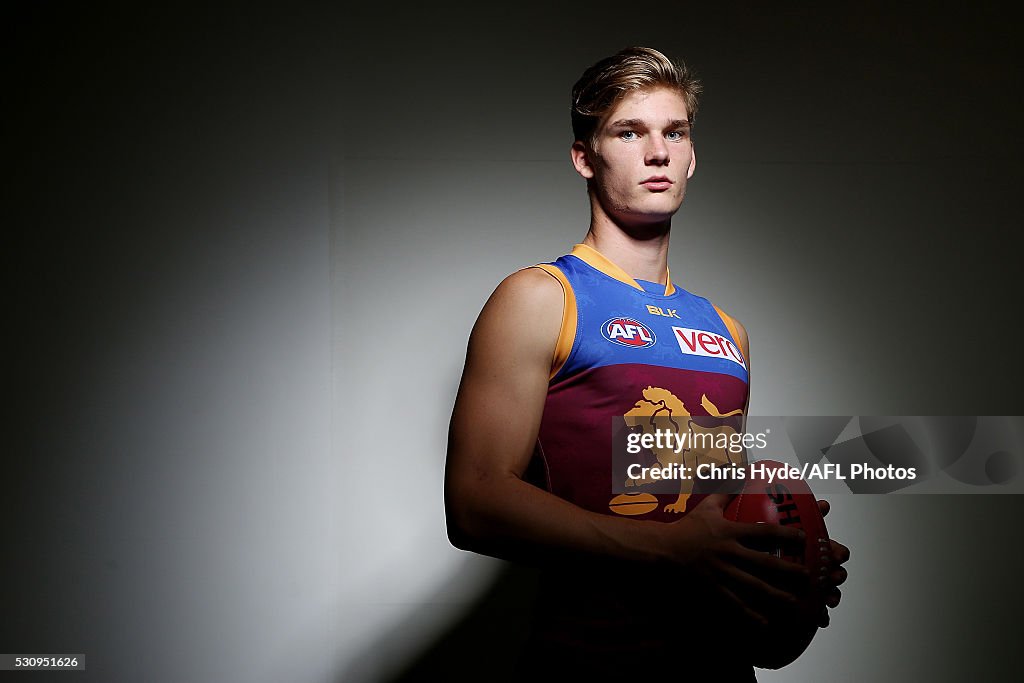Sam Skinner Sam Skinner poses during a Brisbane Lions AFL portrait shoot at The ...