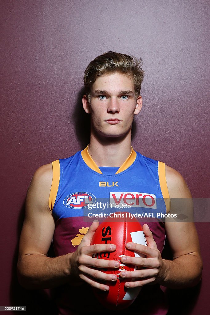 Sam Skinner Sam Skinner poses during a Brisbane Lions AFL portrait shoot at The ...