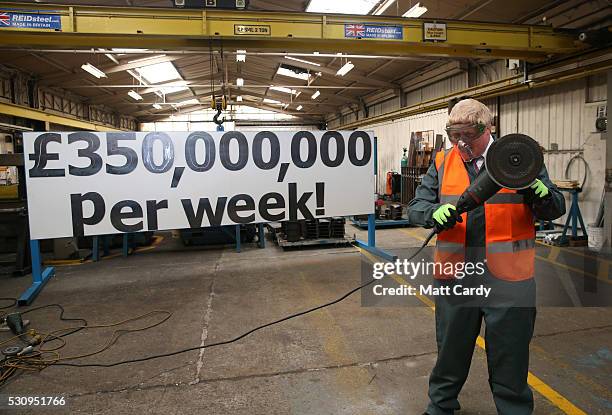 Boris Johnson visits Reidsteel, a Christchurch company backing the Leave Vote on the 23rd June 2016. On May 12, 2016 in Christchurch, Dorset. The...