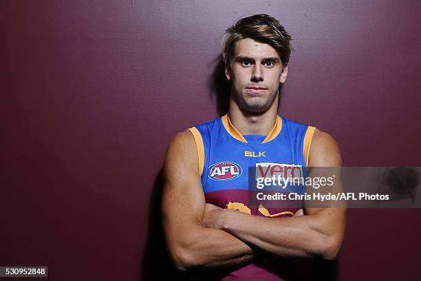 Hugh Beasley poses during a Brisbane Lions AFL portrait shoot at The Gabba on May 12, 2016 in Brisbane, Australia.