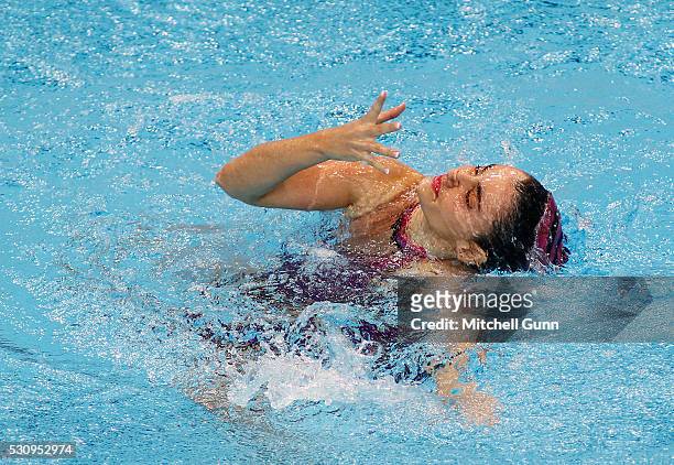 Vasiliki-P. Alexandri of Austria competes in The Solo Synchronised Swimming Technical Final on day four of the LEN European Swimming Championships at...