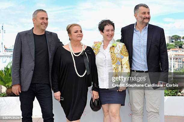 Actor Mimi Branescu, actress Dana Dogaru, producer Anca Puiu and director Cristi Puiu attends the "Sieranevada" photocall during the 69th annual...