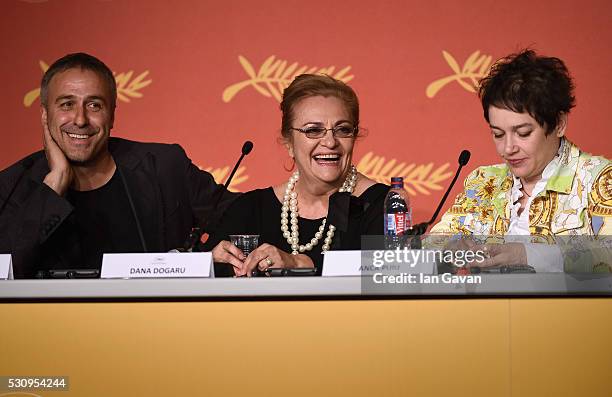 Actor Mimi Branescu, actress Dana Dogaru and producer Anca Puiu attend the "Sieranevada" press conference during the 69th annual Cannes Film Festival...