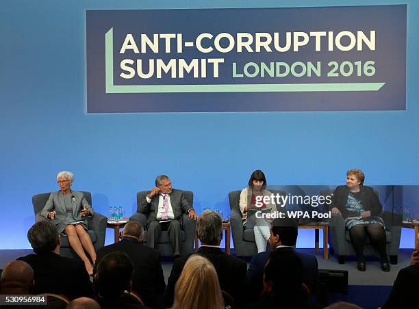 Managing Director of the International Monetary Fund Christine Lagarde, Jose Ugaz of Transparency International, Daria Kaleniuk and Norway's Prime...