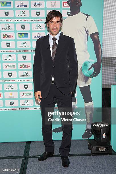 Former football player Raul attends a press conference during the Soccerex Americas Forum Mexico City Day 1 at Camino Real Polanco Hotel on May 11,...