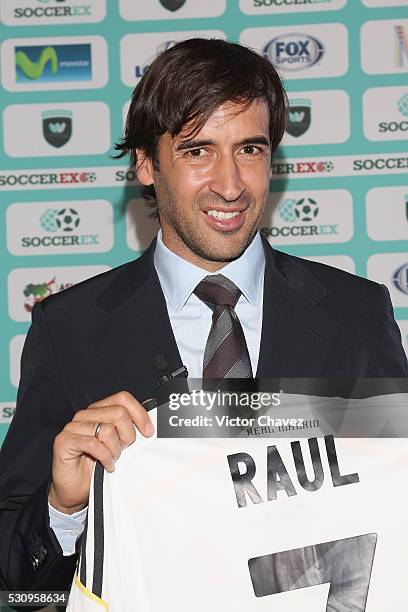 Former football player Raul attends a press conference during the Soccerex Americas Forum Mexico City Day 1 at Camino Real Polanco Hotel on May 11,...