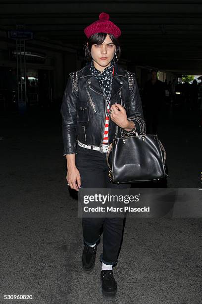 Actress and singer Stephanie Sokolinski a.k.a. SoKo arrives at Nice airport during the annual 69th Cannes Film Festival at Nice Airport on May 12,...