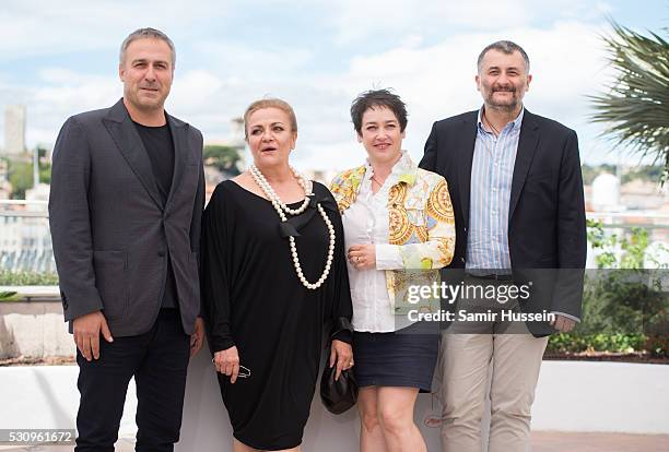 Actor Mimi Branescu, actress Dana Dogaru, producer Anca Puiu and director Cristi Puiu attend the "Sieranevada" Photocall at the annual 69th Cannes...