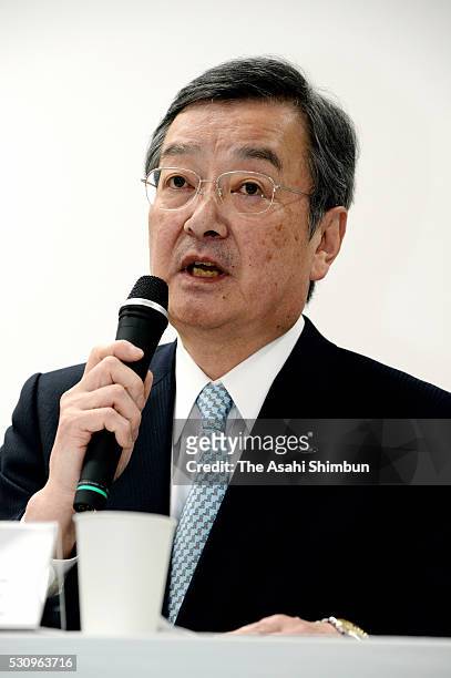 Sharp President Kozo Takahashi speaks during a press conference announcing their financial result for fiscal 2015, ending March 2016 on May 12, 2016...