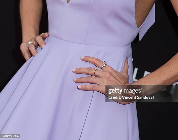 Kristin Chenoweth, ring detail, attends the 3rd Biennial Rebels with a Cause Fundraiser at Barker Hangar on May 11, 2016 in Santa Monica, California.