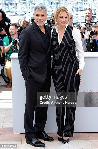 George Clooney and Julia Roberts attend the 'Money Monster' photocall during the 69th annual Cannes Film Festival at the Palais des Festivals on May...