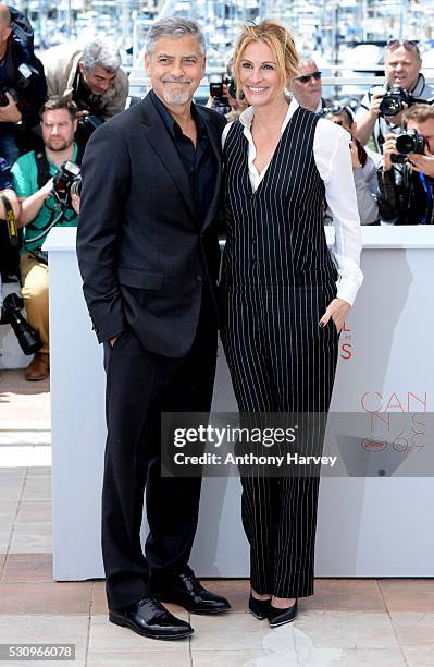 George Clooney and Julia Roberts attend the 'Money Monster' photocall during the 69th annual Cannes Film Festival at the Palais des Festivals on May...