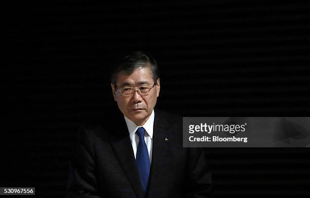 Shunichi Miyanaga, president and chief executive officer of Mitsubishi Heavy Industries Ltd., arrives for a news conference in Tokyo, Japan, on...