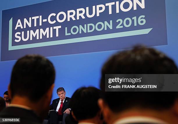Colombian President Juan Manuel Santos participates in a panel discussion during the Anti-Corruption Summit London 2016, at Lancaster House in...