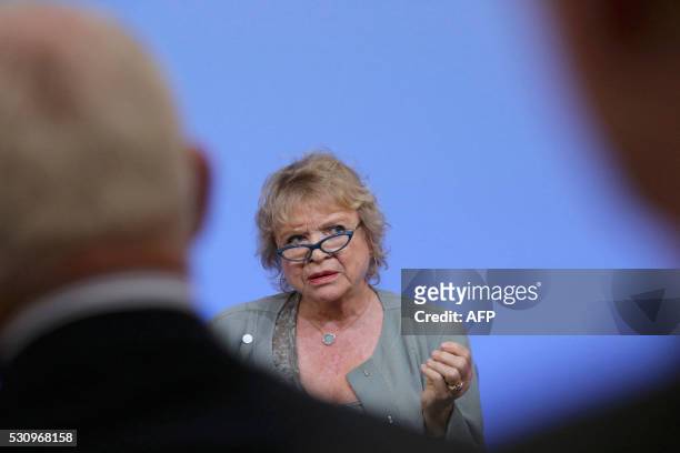 Norwegian-born French magistrate Eva Joly speaks during a panel discussion during the Anti-Corruption Summit London 2016, at Lancaster House in...