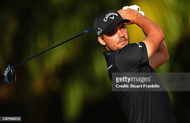 Haydn Porteous of South Africa plays a shot during the first round of AfrAsia Bank Mauritius Open at Four Seasons Golf Club Mauritius at Anahita on...