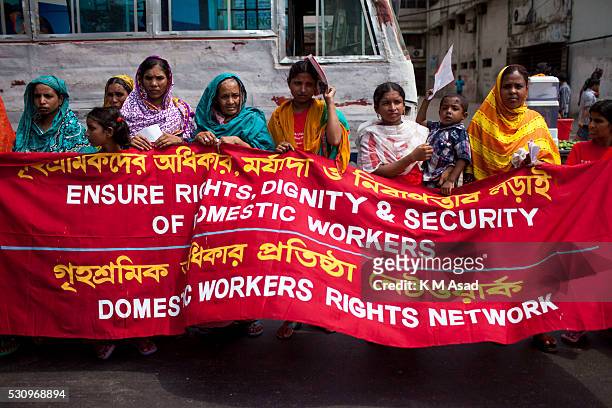 Various Bangladeshi labour organizations attend a rally with flags and slogans during a Labour Day protest in Dhaka, Bangladesh, May 01, 2016....