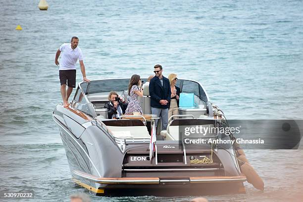 Anna Kendrick and Justin Timberlake are seen getting out of a boat to the 'Trolls' Photocall during the 69th Annual Cannes Film Festival on May 11,...