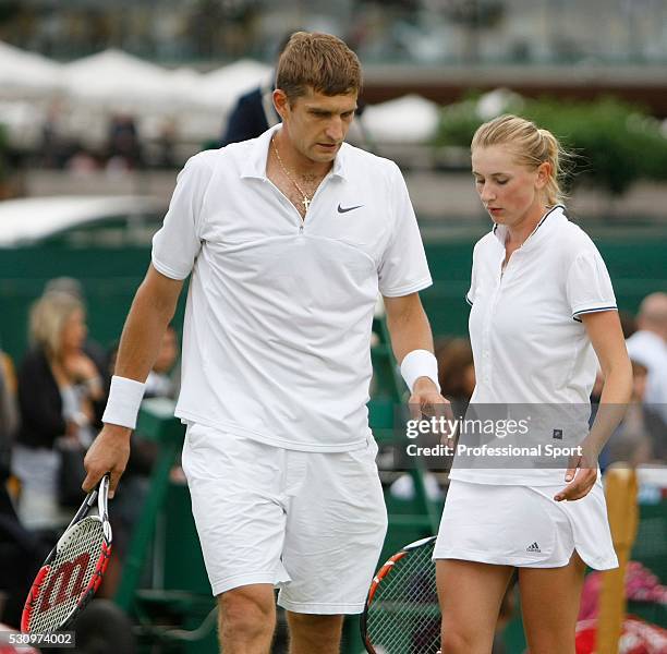 Wimbledon Championships 2008. Max Mirnyi and Olga Govortsova of Belarus during their mixed doubles match against Anastasia Rodionova of Russia and...