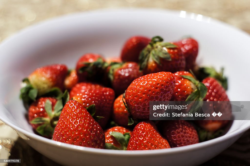 Strawberries in a white bowl