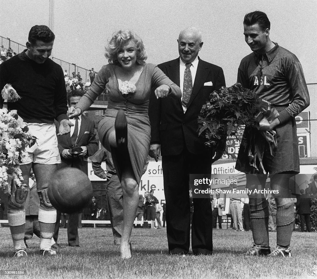 Marilyn Monroe Kicks Off A Soccer Match At Ebbets Field