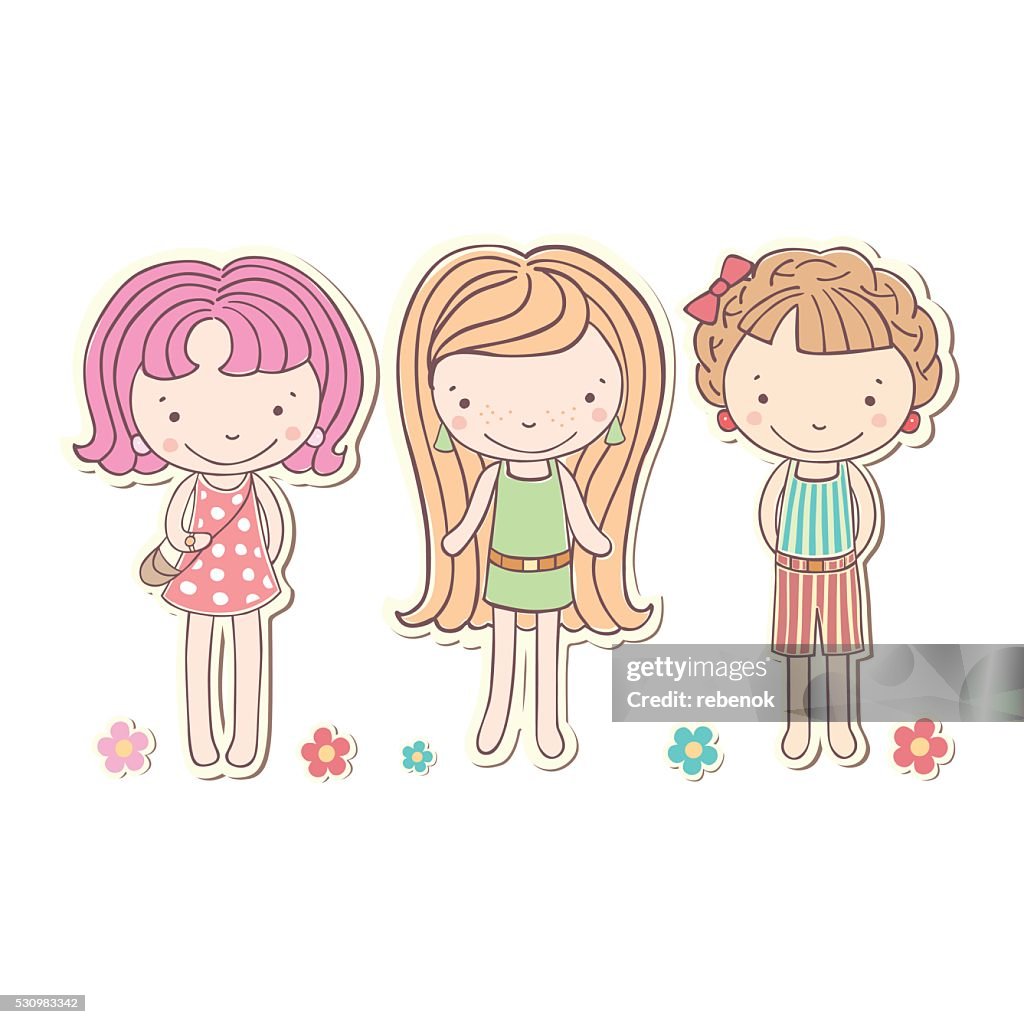 Tres Niñas Poco Gracioso Aislado Vector De De Dibujos Animados Ilustración de stock - Getty Images Tres Niñas Poco Gracioso Aislado Vector De De Dibujos Animados Ilustración de stock - Getty Images