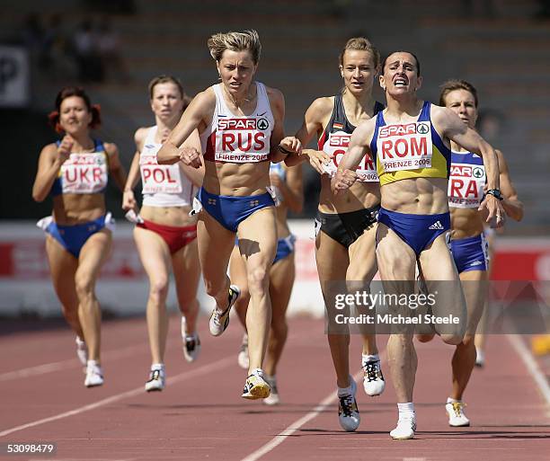 Maria Cioncan of Romania wins the women's 800m beating Svetlana Klyuka of Russia during the Spar European Cup 2005 Day Two at the Luigi Ridolfi...