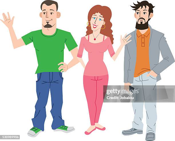 three young people - short guy tall woman stock illustrations