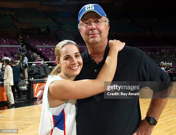 Becky Hammon of the New York Liberty and her dad Marty pose after a game against the Phoenix Mercury on June 18, 2005 at Madison Square Garden in New...