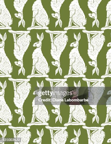 Linocut Rabbit Pattern Hand Carved Linoblock Print Rabbit Pattern High-Res Vector Graphic ...