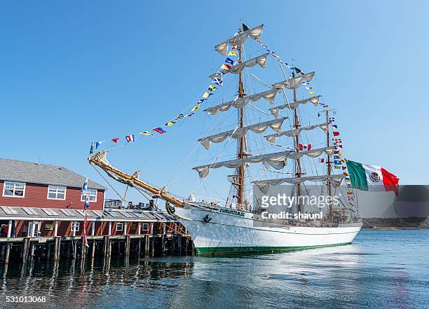 tall ship cuauhtémoc - flag of nova scotia stock pictures, royalty-free photos & images
