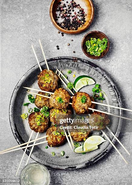 meatballs - meatball skewer stock pictures, royalty-free photos & images