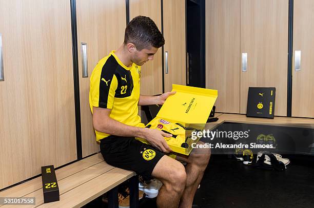 Christian Pulisic revealing the new Borussia Dortmund home jersey, Season 2016-2017 on May 12, 2016 in Dortmund, Germany.