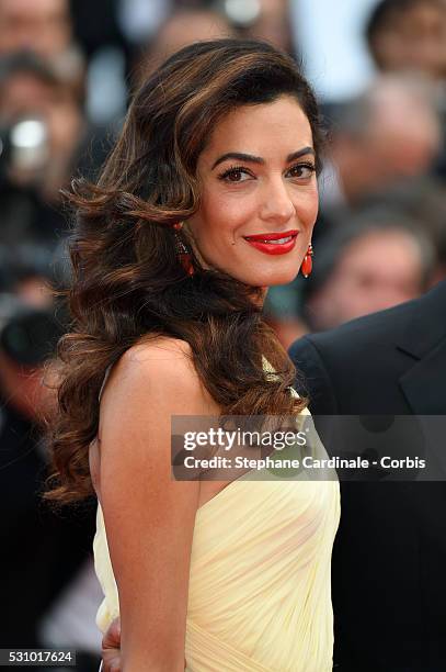 Amal Clooney attends the "Money Monster" premiere during the 69th annual Cannes Film Festival at the Palais des Festivals on May 12, 2016 in Cannes,...