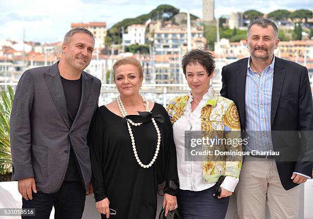Actor Mimi Branescu, actress Dana Dogaru, producer Anca Puiu and director Cristi Puiu attend the "Sieranevada" photocall during the 69th annual...