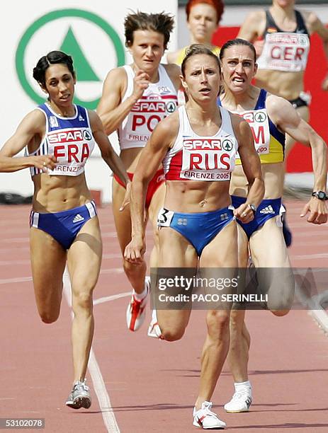 Yulia Chizhenko of Russia , Bouchra Ghezielle of France and Maria Cioncan of Romania compete in the 1,500m Women during the Athletics European Cup...