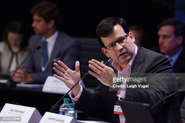 Founder Restrepo Strategies LLC Daniel Restrepo speaks on stage during Concordia The Americas, a high-level Summit on the Americas organized by...