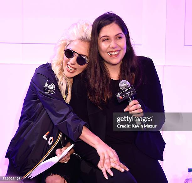 Lady Gaga and Natali Germanotta speak to customers who made a lovebravery qualifying purchase at the launch of "Bravery" by Lady Gaga and Elton John...