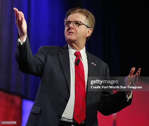 Lt. Gov. Dan Patrick speaks at the Republican Party of Texas State Convention at the Kay Bailey Hutchison Convention Center, Thursday, May 12, 2016...