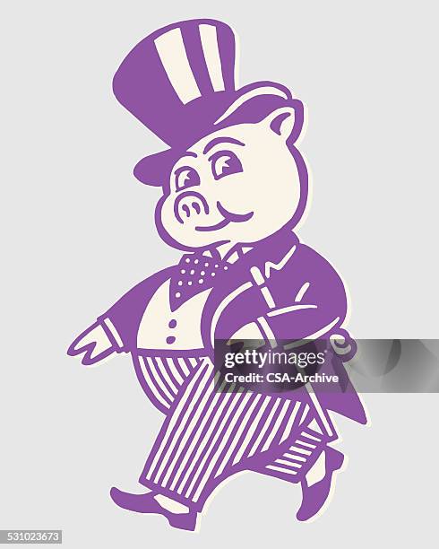 fancy pig in top hat - top hat stock illustrations